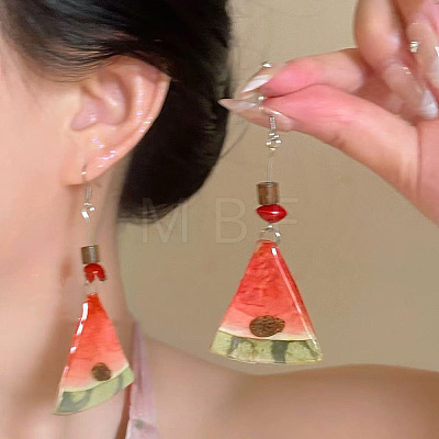 Resin Cute Fruit Watermelon Slice Dangle Earrings WGE2164-01-1