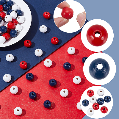 100Pcs 3 Colors Spray Painted Round Natural Schima Wood Beads WOOD-SP0001-95-1