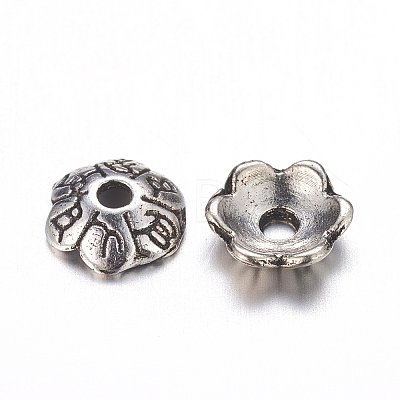 6-Petal Tibetan Style Alloy Flower Bead Caps LS-TIBE-S220-AS-01-RS-1