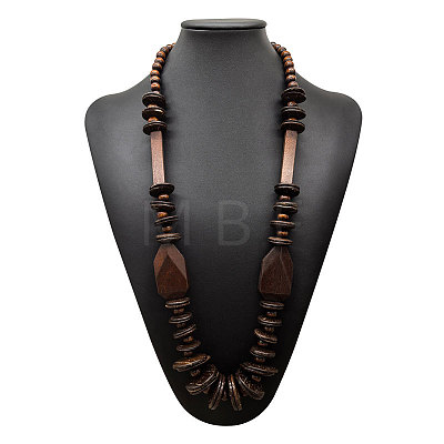 Boho Wood & Coconut Geometric Disc Graduated Beaded Necklaces for Women WGCD52C-01-1