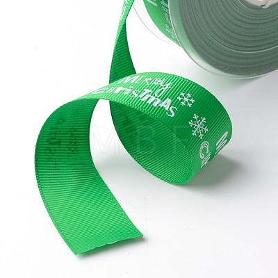 Merry Christmas with Snowflake Polyester Grosgrain Ribbon for Christmas SRIB-K002-25mm-G02-1