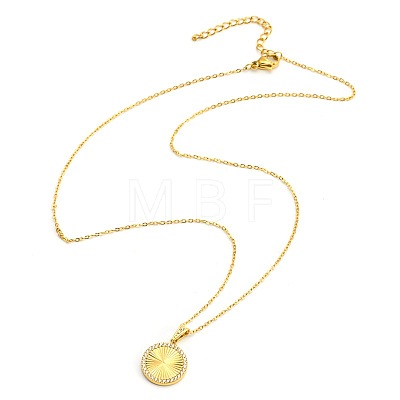 304 Stainless Steel Micro Pave Clear Cubic Zirconia Round Medal Pendant Necklaces WGE37BE-01-1