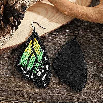 Bohemian Style Green Butterfly Wing Glass Bead Handmade Dangle Earrings LW2379-1