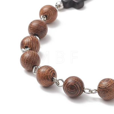 Natural Wood Rosary Bead Necklace NJEW-JN04249-1