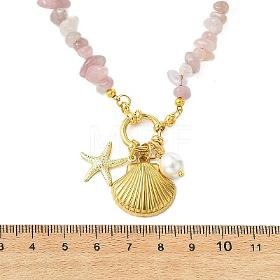 Ocean 304 Stainless Steel Shell Shape Starfish & Shell Pearl Pendant Necklaces NJEW-JN06023-1