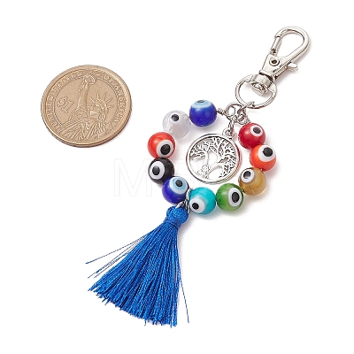 Handmade Lampwork Evil Eye & Polyester Tassel Pendant Decorations HJEW-JM02821-03-1