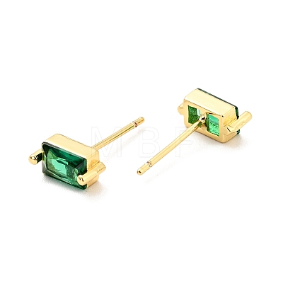 Green Cubic Zirconia Rectangle Stud Earrings EJEW-G297-19G-1