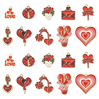 40Pcs 10 Styles Valentine's Day Theme Alloy Enamel Pendants ENAM-YW0008-63B-1