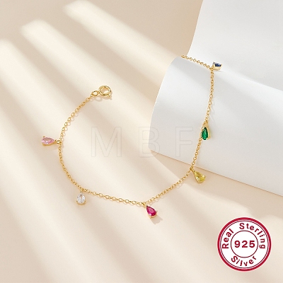 Colorful Cubic Zirconia Teardrop Charm Bracelets for Women BJEW-F455-01G-1