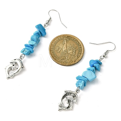 Synthetic Turquoise Chips Dangle Earring EJEW-JE05436-1