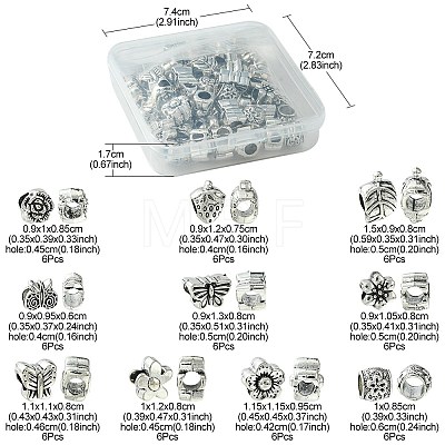 60Pcs 10 Style Tibetan Style Alloy European Beads TIBEB-FS0001-06-1