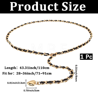 1Pc Alloy PU Leather Braided Waist Chains for Woman AJEW-CL0005-49B-1