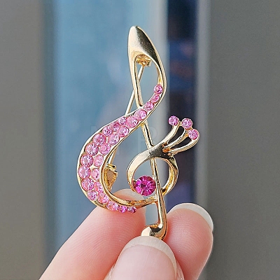 Alloy and Glass Rhinestone Musical Note Brooch PW-WG3A58A-09-1