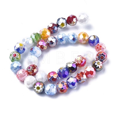 Faceted Round Handmade Millefiori Glass Beads Strands LK-R004-41-1