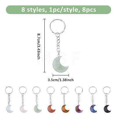 8Pcs 8 Styles Moon Gemstone Keychains KEYC-FH00002-1