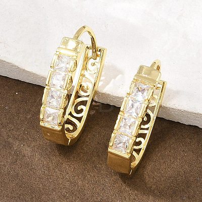 Square with Oval Brass Micro Pave Clear Cubic Zirconia Hoop Earrings EJEW-D348-08G-1