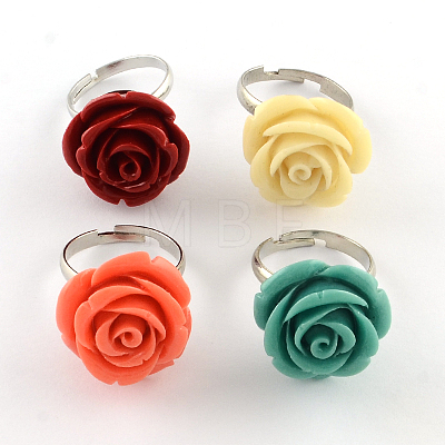 Adjustable Synthetical Coral Flower Rings RJEW-R127-04-1