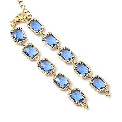 Brass Glass Rectangle Link Bracelet Making AJEW-JB01649-01-1
