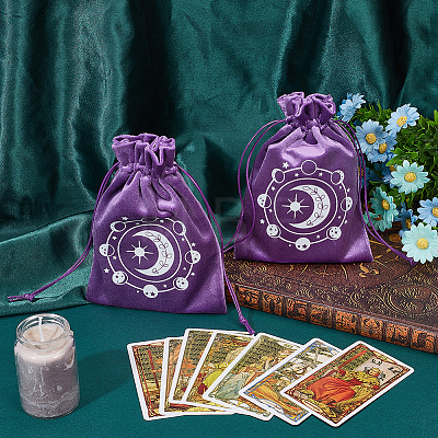 2Pcs Moon Printed Velvet Drawstring Storage Bags for Tarot Card ABAG-CN0001-79A-1