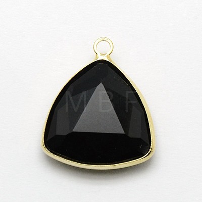 Golden Tone Brass Glass Triangle Pendants GLAA-J012-G-1