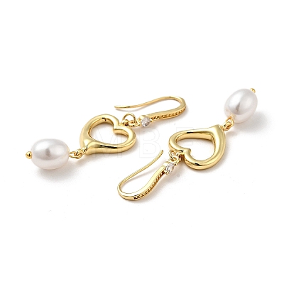 Heart with ABS Imitation Pearl Dangle Earrings EJEW-F288-22G-1