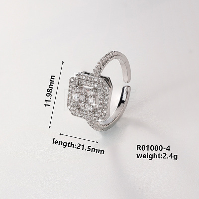 Brass Micro Pave Cubic Zirconia Square Cuff Ring for Women IR0623-3-1