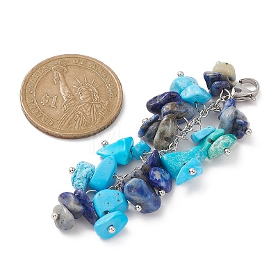 Natural Lapis Lazuli & Synthetic Turquoise Chip Beaded Pendant Decorations HJEW-JM01234-02-1