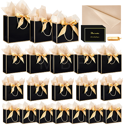 20Pcs 3 Styles Paper Gift Tote Bags with Polyester Gold Ribbon ABAG-WA0001-36B-1