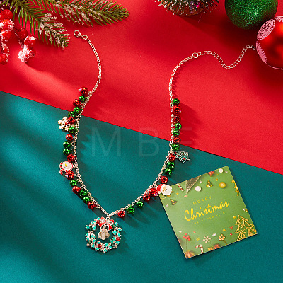 Christmas Theme Alloy Rhinestone and Enamel Pendant Bib Necklaces FS-WGE4CD5-02-1
