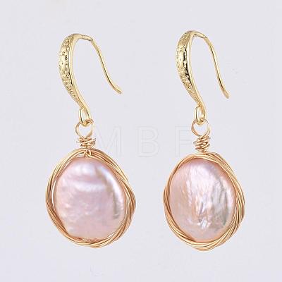 Natural Baroque Pearl Keshi Pearl 2 Layered Necklace & Dangle Earring Jewelry Sets SJEW-JS01073-1