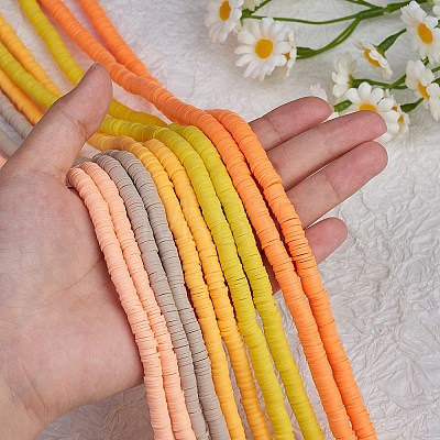 10 Strands 5 Colors Flat Round Handmade Polymer Clay Beads CLAY-SZ0002-02A-1