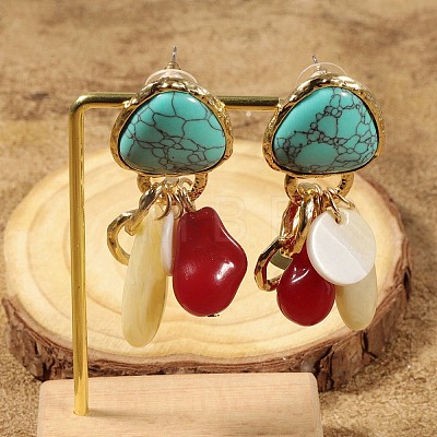 Triangle Alloy Plastic Dangle Stud Earrings EJEW-Q035-01G-1