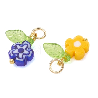 Handmade Millefiori Glass & Acrylic & Brass Pendants PALLOY-JF05247-1