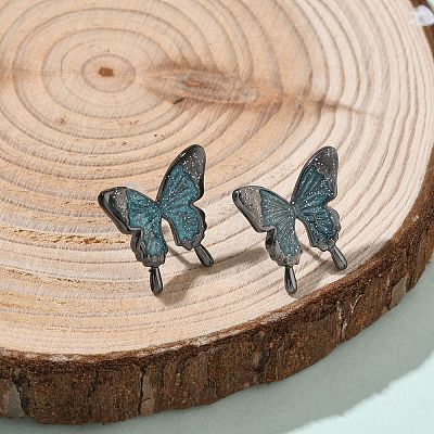 Butterfly Brass Stud Earrings for Women EJEW-F404-01B-1
