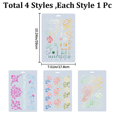 Gorgecraft 4Pcs 4 Styles Floral PET Drawing Painting Stencils Templates DIY-GF0007-76-1