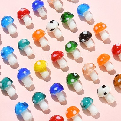 55Pcs 11 Colors Mushroom Handmade Lampwork Beads LAMP-CJ0001-47-1