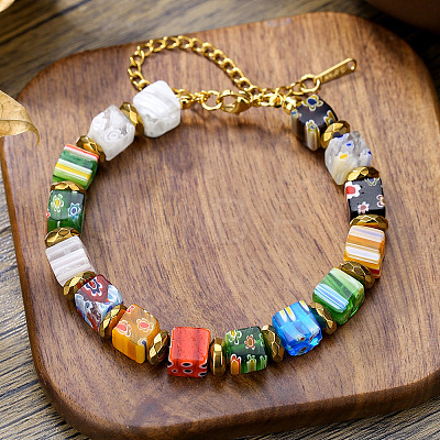 Millefiori Lampwork Beaded Bracelets for Women WGC5980-01-1