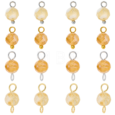 16Pcs 4 Styles November Birthstone Natural Yellow Quartz Pendant and Connector Charms PALLOY-SW00116-1