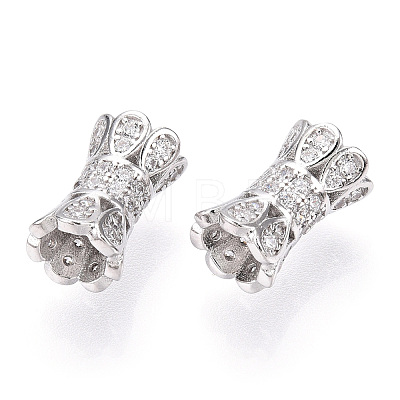 Rhodium Plated 925 Sterling Silver Micro Pave Clear Cubic Zirconia Beads STER-T007-16P-1