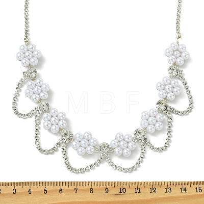 Plastic Pearl Beaded Flower Tassel Iron Crystal Rhinestone Tennis Bib Necklaces for Women NJEW-JN06129-1