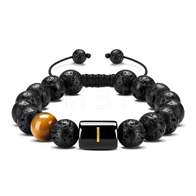 Natural Tiger Eye & Lava Rock Round Beads Adjustable Bracelets TV6214-9-1