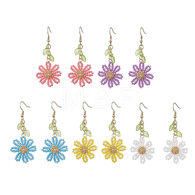 304 Stainless Steel Glass Seed Beads Flower Dangle Earrings EJEW-MZ00739-1