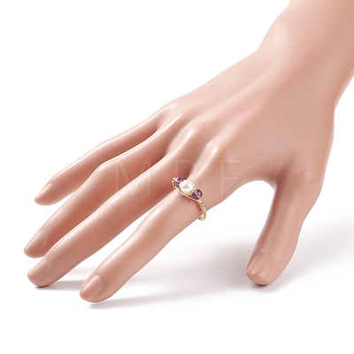 Gemstone & Natural Pearl Braided Finger Ring RJEW-JR00509-1