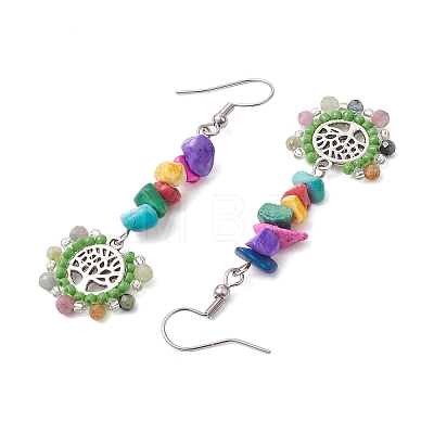 Alloy with Glass with Natural Tourmaline Dangle Earrings EJEW-MZ00218-03-1