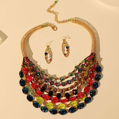 Alloy & Acrylic & Glass Multilayer Necklaces & Dangle Earrings Sets FS-WGC2698-02-1
