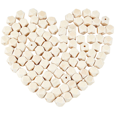 100Pcs Unfinished Wood Faceted Cube Beads WOOD-PA0001-75A-1