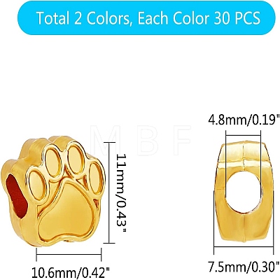 Tibetan Style Zinc Alloy Dog Paw Prints European Beads MPDL-PH0001-07-RS-WH-1