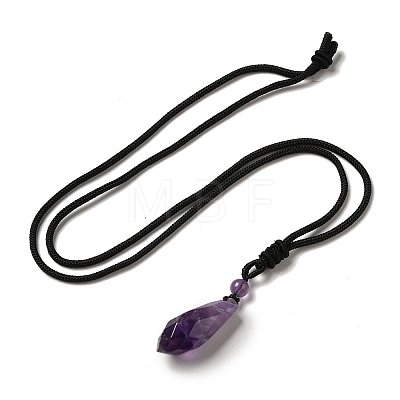 Cone Natural Amethyst Pendant Necklace with Nylon Rope for Women G-H286-08B-1