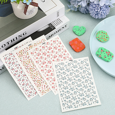 CRASPIRE 8 Sheets 4 Style Flower Pattern Ceramics Clay Water Transfer Paper DIY-CP0010-36A-02-1