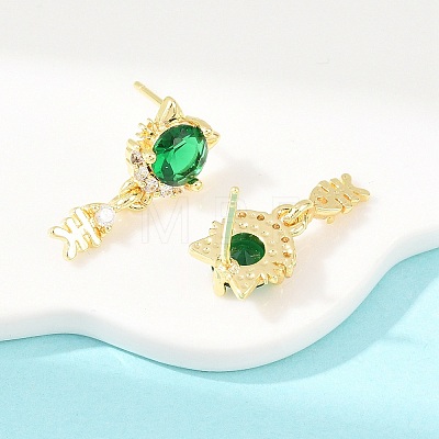 Brass Micro Pave Cubic Zirconia Dangle Stud Earrings EJEW-F405-24G-04-1